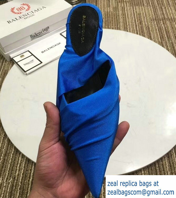 Balenciaga Heel 4cm Knife Draped Stretch Jersey Satin Mules Blue 2019 - Click Image to Close