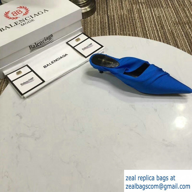 Balenciaga Heel 4cm Knife Draped Stretch Jersey Satin Mules Blue 2019