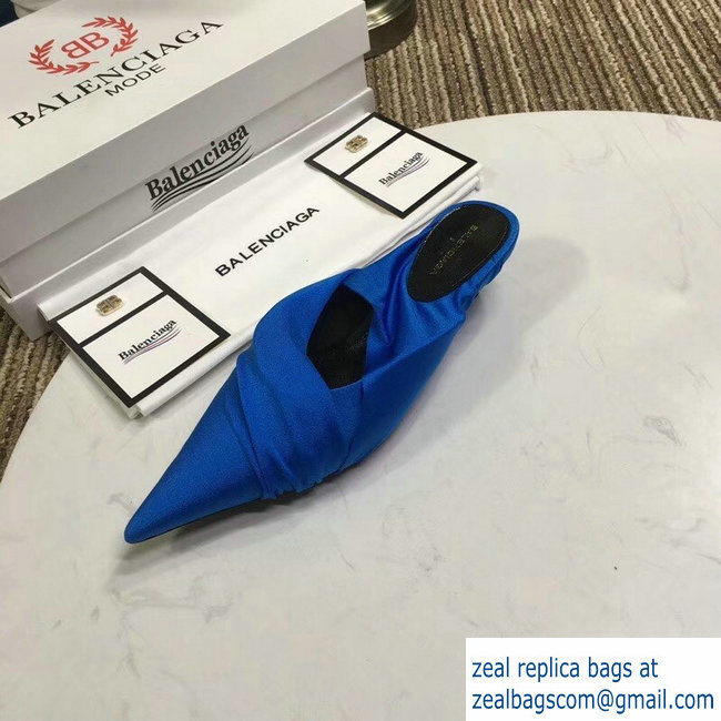 Balenciaga Heel 4cm Knife Draped Stretch Jersey Satin Mules Blue 2019 - Click Image to Close