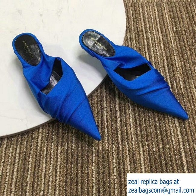 Balenciaga Heel 4cm Knife Draped Stretch Jersey Satin Mules Blue 2019 - Click Image to Close