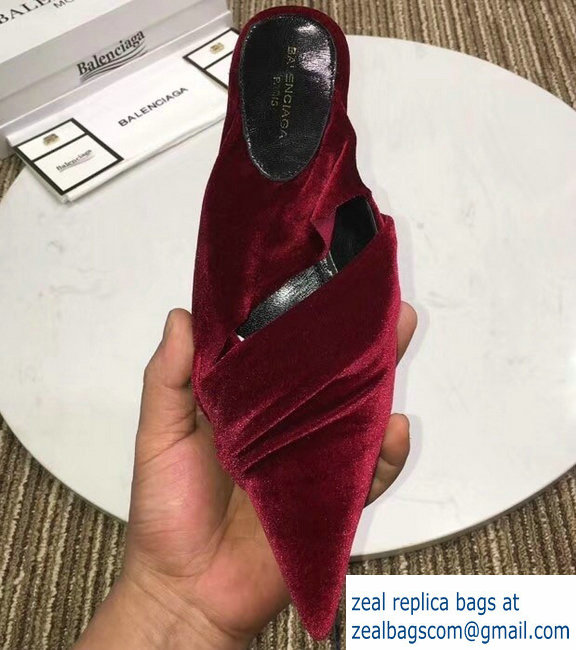 Balenciaga Heel 4cm Knife Draped Stretch Jersey Satin Mules Burgundy 2019 - Click Image to Close