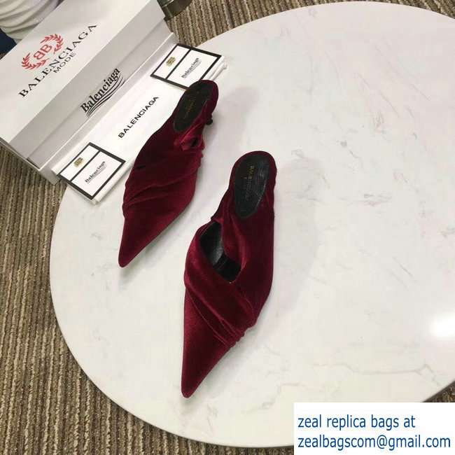 Balenciaga Heel 4cm Knife Draped Stretch Jersey Satin Mules Burgundy 2019 - Click Image to Close