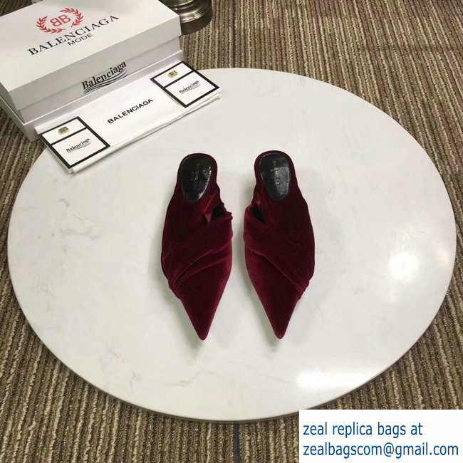 Balenciaga Heel 4cm Knife Draped Stretch Jersey Satin Mules Burgundy 2019