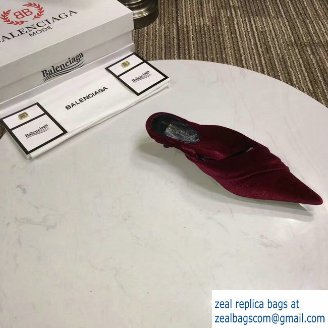 Balenciaga Heel 4cm Knife Draped Stretch Jersey Satin Mules Burgundy 2019 - Click Image to Close