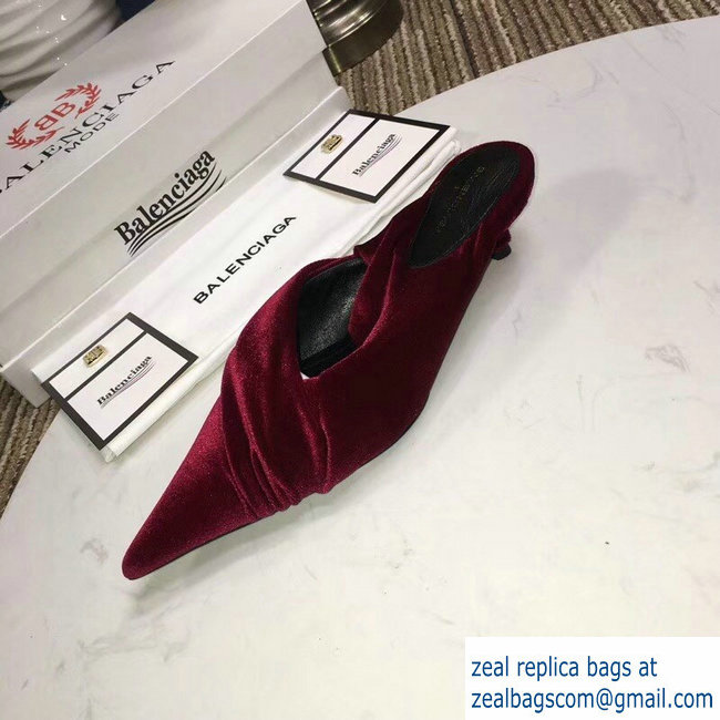 Balenciaga Heel 4cm Knife Draped Stretch Jersey Satin Mules Burgundy 2019 - Click Image to Close