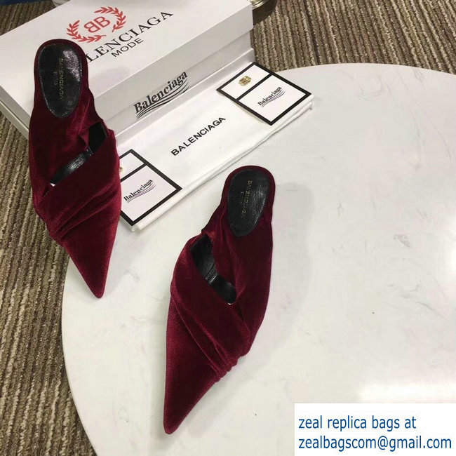 Balenciaga Heel 4cm Knife Draped Stretch Jersey Satin Mules Burgundy 2019