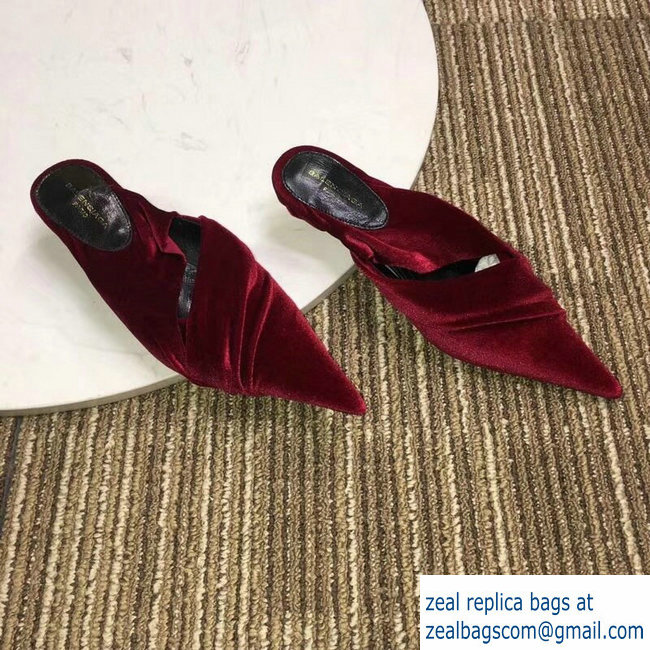 Balenciaga Heel 4cm Knife Draped Stretch Jersey Satin Mules Burgundy 2019