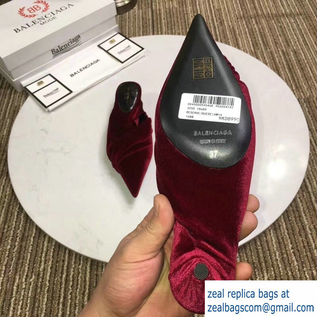 Balenciaga Heel 4cm Knife Draped Stretch Jersey Satin Mules Burgundy 2019