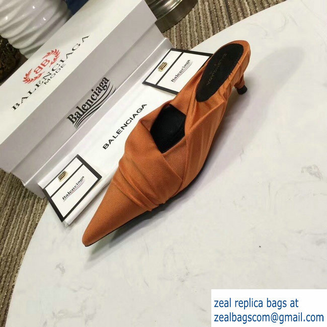 Balenciaga Heel 4cm Knife Draped Stretch Jersey Satin Mules Caramel 2019