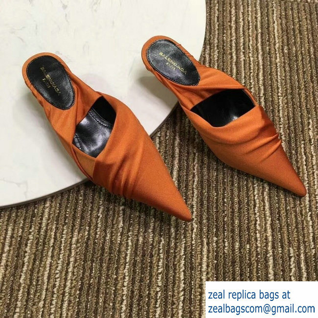 Balenciaga Heel 4cm Knife Draped Stretch Jersey Satin Mules Caramel 2019