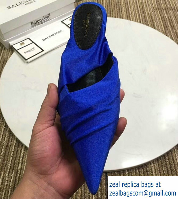 Balenciaga Heel 4cm Knife Draped Stretch Jersey Satin Mules Cobalt Blue 2019