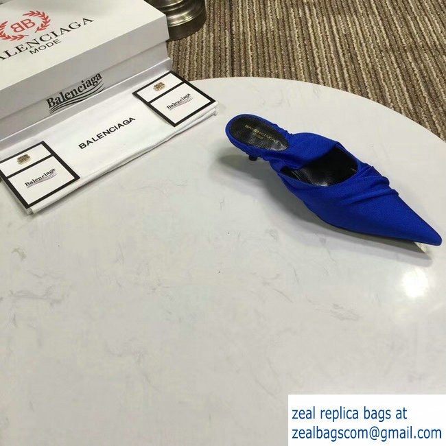Balenciaga Heel 4cm Knife Draped Stretch Jersey Satin Mules Cobalt Blue 2019