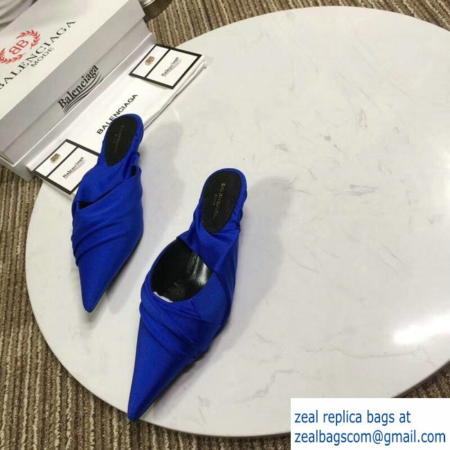 Balenciaga Heel 4cm Knife Draped Stretch Jersey Satin Mules Cobalt Blue 2019 - Click Image to Close