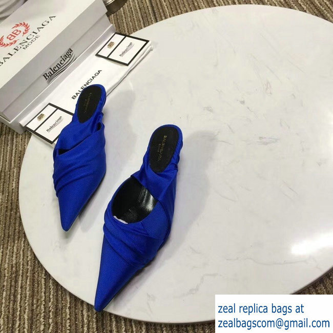 Balenciaga Heel 4cm Knife Draped Stretch Jersey Satin Mules Cobalt Blue 2019