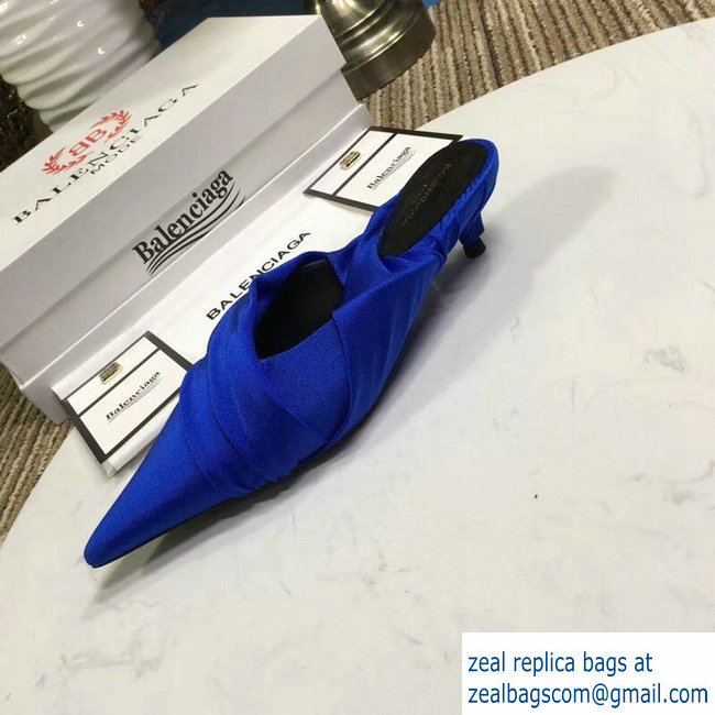 Balenciaga Heel 4cm Knife Draped Stretch Jersey Satin Mules Cobalt Blue 2019