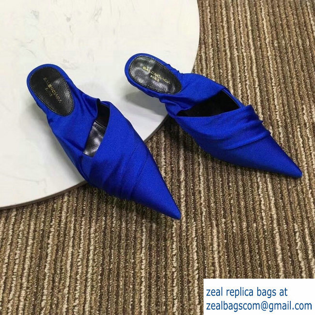 Balenciaga Heel 4cm Knife Draped Stretch Jersey Satin Mules Cobalt Blue 2019