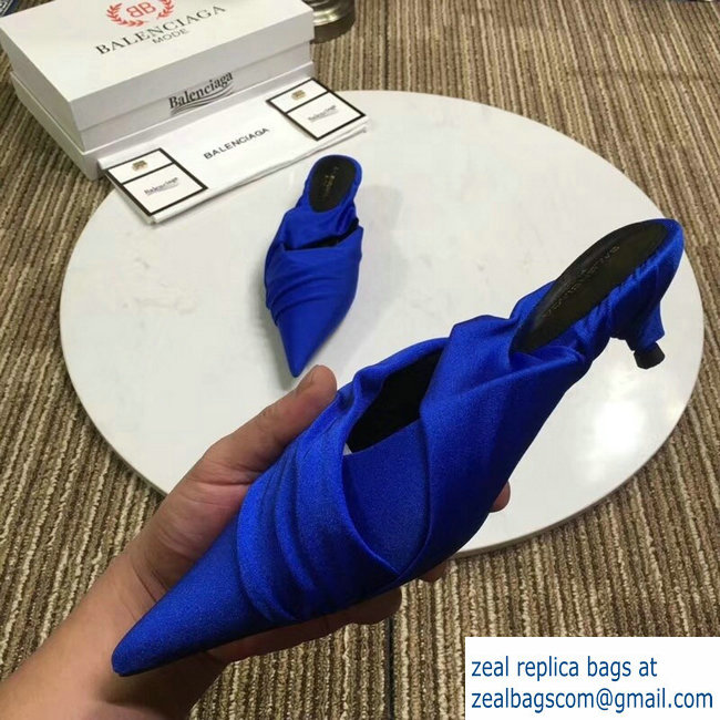 Balenciaga Heel 4cm Knife Draped Stretch Jersey Satin Mules Cobalt Blue 2019 - Click Image to Close