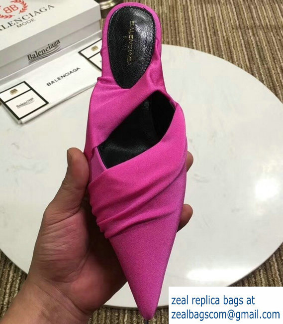 Balenciaga Heel 4cm Knife Draped Stretch Jersey Satin Mules Dark Pink 2019 - Click Image to Close