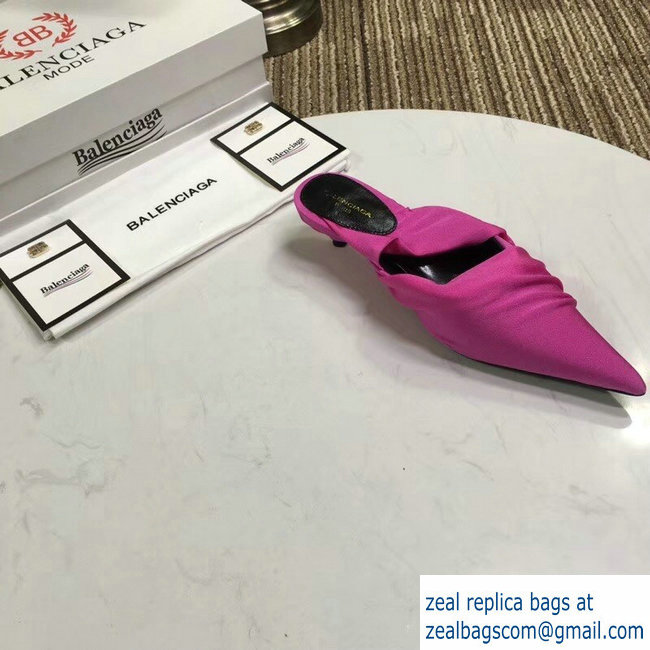 Balenciaga Heel 4cm Knife Draped Stretch Jersey Satin Mules Dark Pink 2019 - Click Image to Close