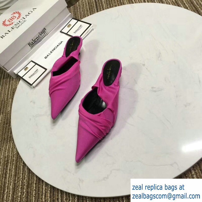 Balenciaga Heel 4cm Knife Draped Stretch Jersey Satin Mules Dark Pink 2019 - Click Image to Close