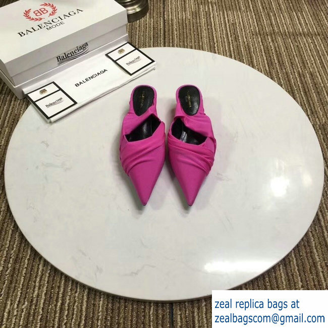 Balenciaga Heel 4cm Knife Draped Stretch Jersey Satin Mules Dark Pink 2019 - Click Image to Close