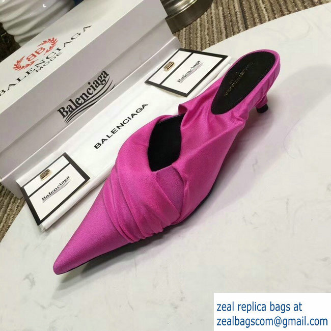 Balenciaga Heel 4cm Knife Draped Stretch Jersey Satin Mules Dark Pink 2019 - Click Image to Close