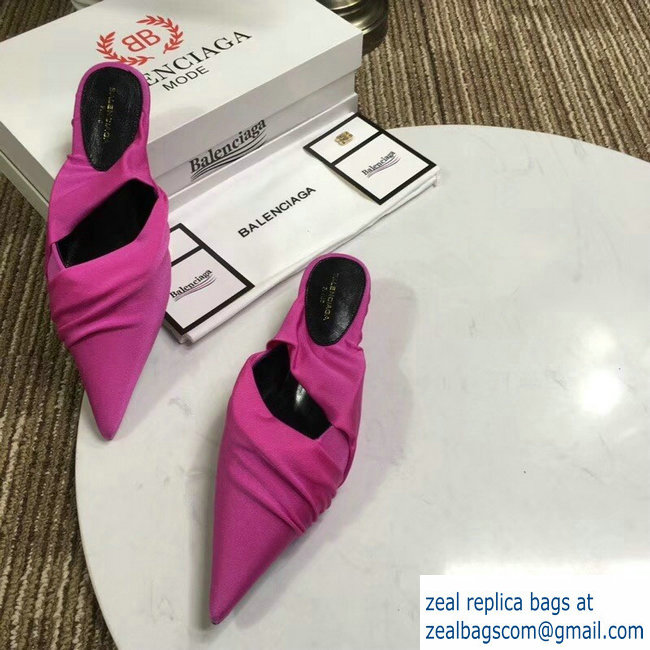 Balenciaga Heel 4cm Knife Draped Stretch Jersey Satin Mules Dark Pink 2019 - Click Image to Close