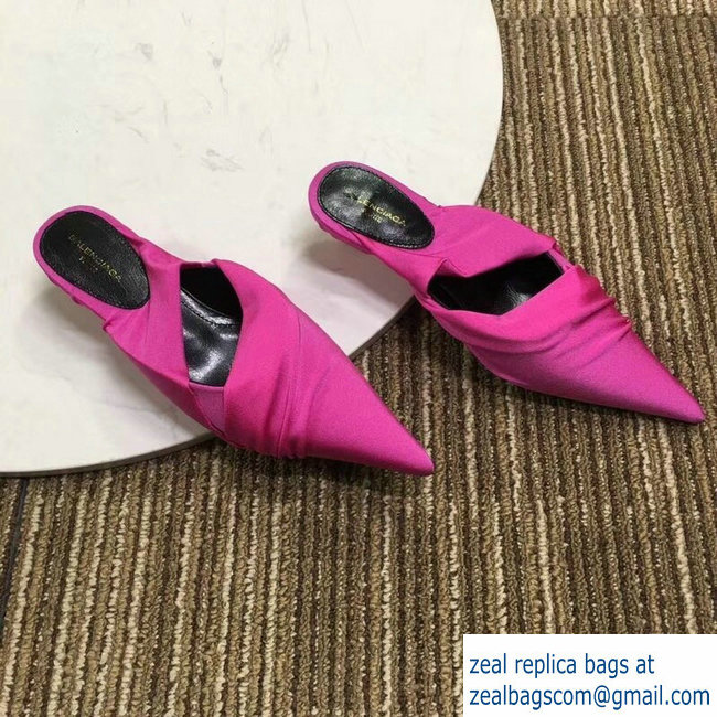 Balenciaga Heel 4cm Knife Draped Stretch Jersey Satin Mules Dark Pink 2019