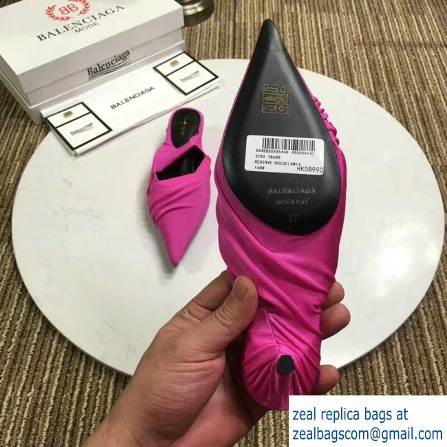 Balenciaga Heel 4cm Knife Draped Stretch Jersey Satin Mules Dark Pink 2019