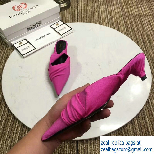 Balenciaga Heel 4cm Knife Draped Stretch Jersey Satin Mules Dark Pink 2019 - Click Image to Close