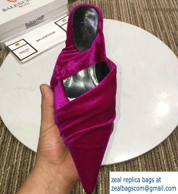 Balenciaga Heel 4cm Knife Draped Stretch Jersey Satin Mules Fuchsia 2019