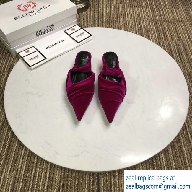 Balenciaga Heel 4cm Knife Draped Stretch Jersey Satin Mules Fuchsia 2019 - Click Image to Close