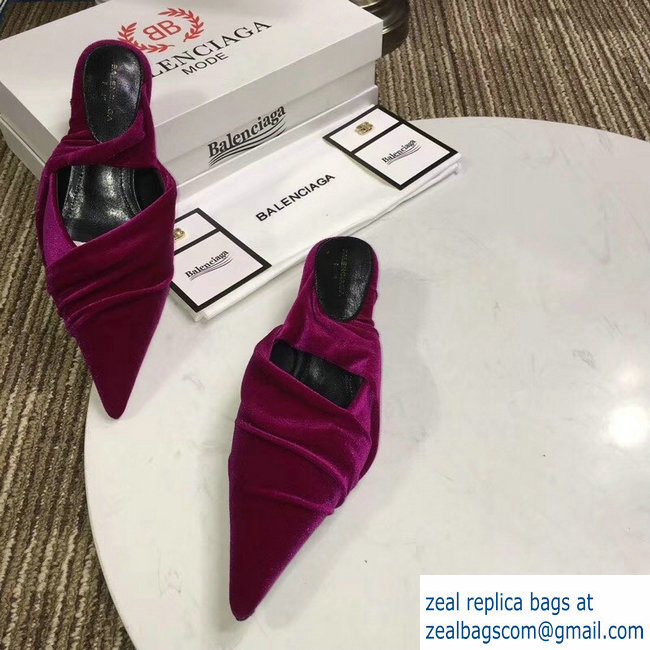 Balenciaga Heel 4cm Knife Draped Stretch Jersey Satin Mules Fuchsia 2019