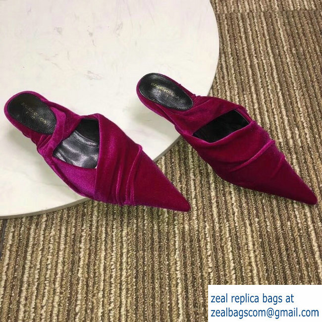 Balenciaga Heel 4cm Knife Draped Stretch Jersey Satin Mules Fuchsia 2019