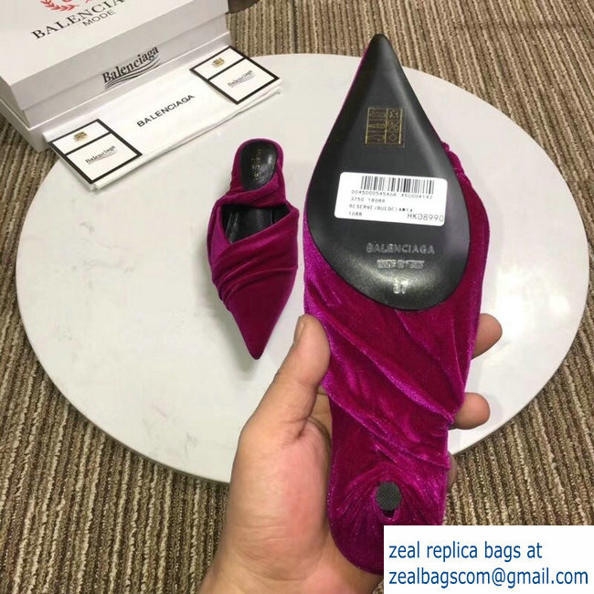 Balenciaga Heel 4cm Knife Draped Stretch Jersey Satin Mules Fuchsia 2019