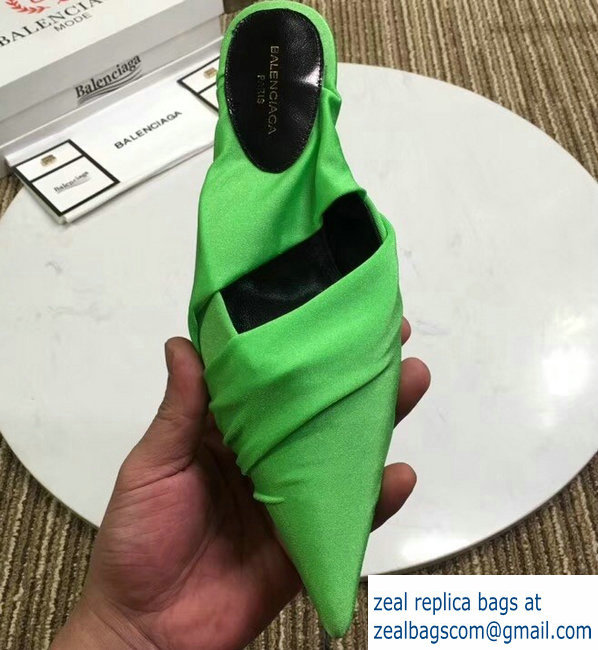 Balenciaga Heel 4cm Knife Draped Stretch Jersey Satin Mules Green 2019