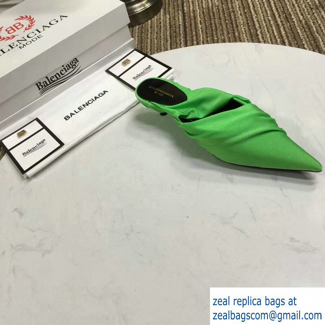 Balenciaga Heel 4cm Knife Draped Stretch Jersey Satin Mules Green 2019 - Click Image to Close