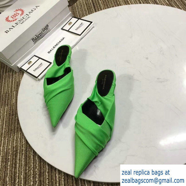 Balenciaga Heel 4cm Knife Draped Stretch Jersey Satin Mules Green 2019