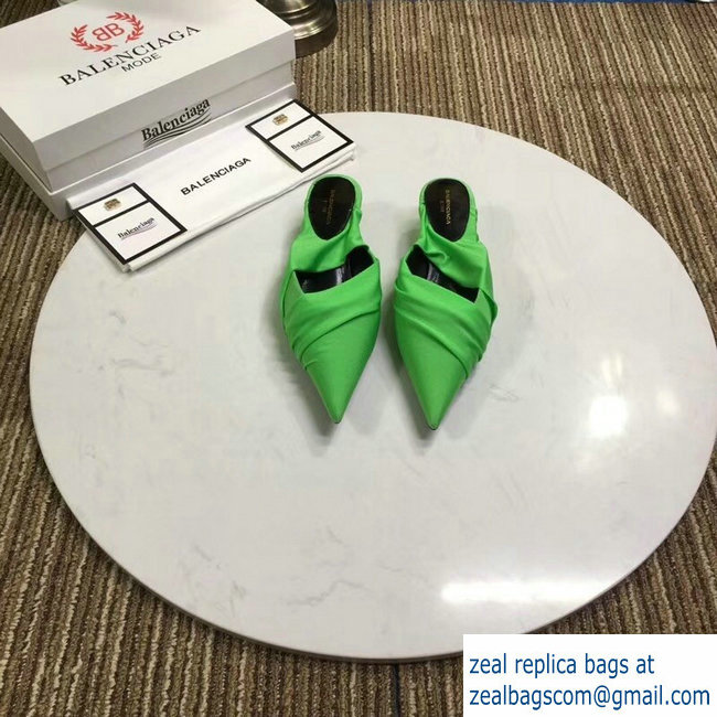 Balenciaga Heel 4cm Knife Draped Stretch Jersey Satin Mules Green 2019 - Click Image to Close