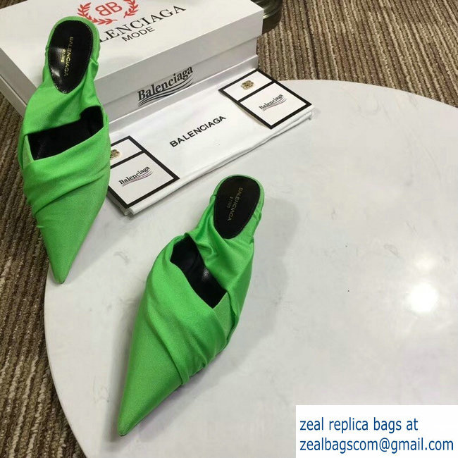 Balenciaga Heel 4cm Knife Draped Stretch Jersey Satin Mules Green 2019