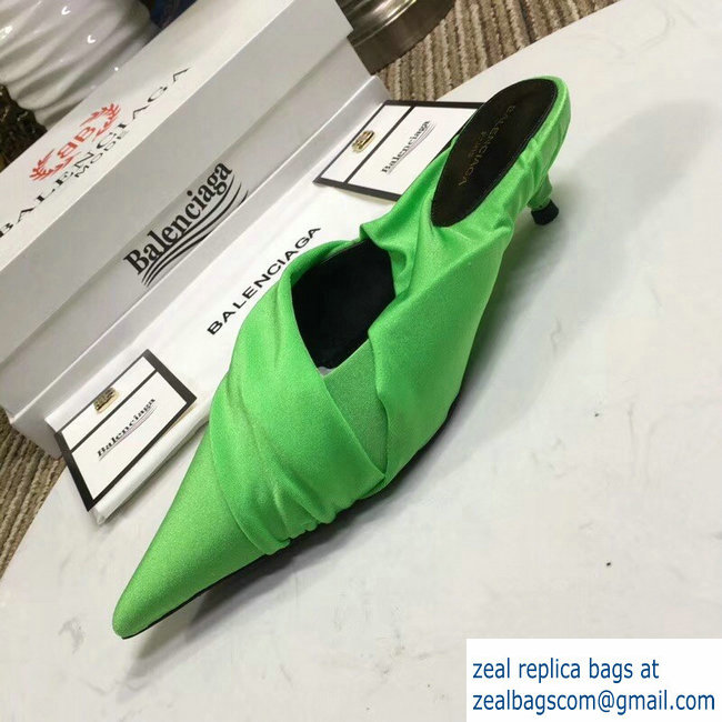 Balenciaga Heel 4cm Knife Draped Stretch Jersey Satin Mules Green 2019