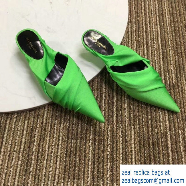 Balenciaga Heel 4cm Knife Draped Stretch Jersey Satin Mules Green 2019 - Click Image to Close