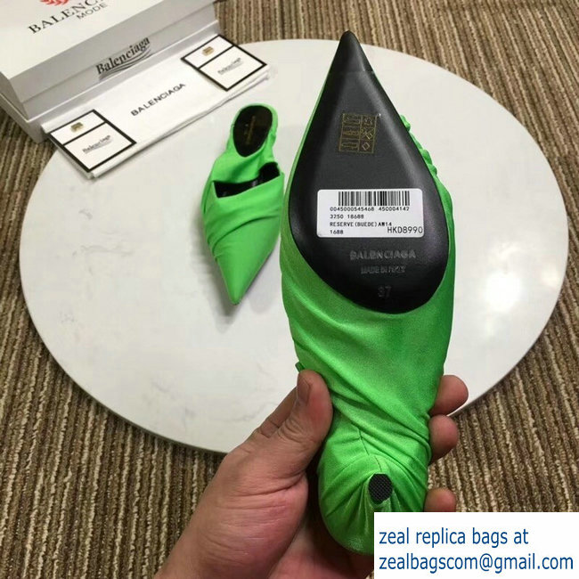 Balenciaga Heel 4cm Knife Draped Stretch Jersey Satin Mules Green 2019 - Click Image to Close