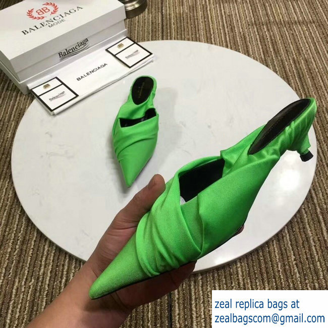 Balenciaga Heel 4cm Knife Draped Stretch Jersey Satin Mules Green 2019