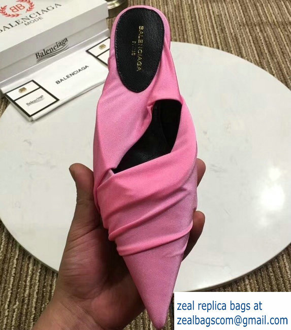 Balenciaga Heel 4cm Knife Draped Stretch Jersey Satin Mules Pink 2019