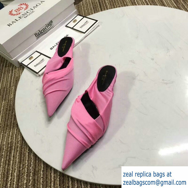 Balenciaga Heel 4cm Knife Draped Stretch Jersey Satin Mules Pink 2019 - Click Image to Close