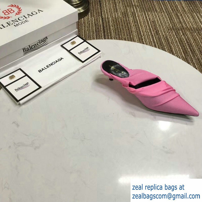 Balenciaga Heel 4cm Knife Draped Stretch Jersey Satin Mules Pink 2019