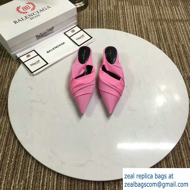 Balenciaga Heel 4cm Knife Draped Stretch Jersey Satin Mules Pink 2019 - Click Image to Close