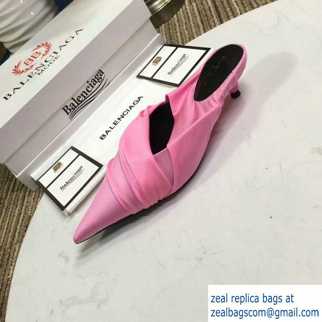 Balenciaga Heel 4cm Knife Draped Stretch Jersey Satin Mules Pink 2019