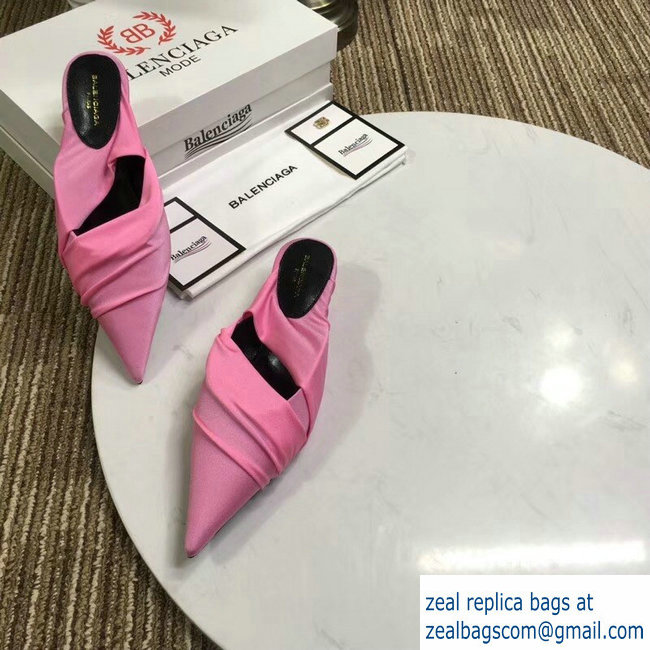 Balenciaga Heel 4cm Knife Draped Stretch Jersey Satin Mules Pink 2019